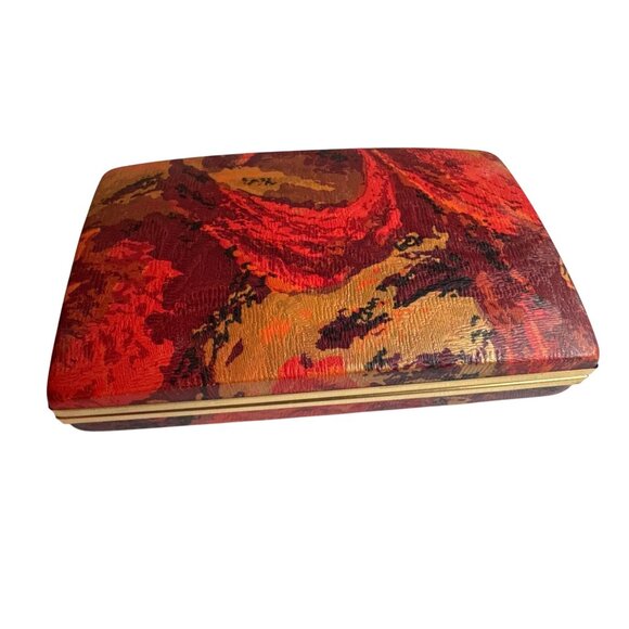 Mele Jewelry Box Red Velvet Interior Red Gold Exterior Gold Star Lid Vintage - Picture 1 of 5